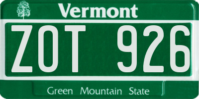 VT license plate ZOT926