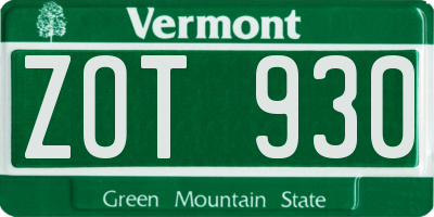 VT license plate ZOT930