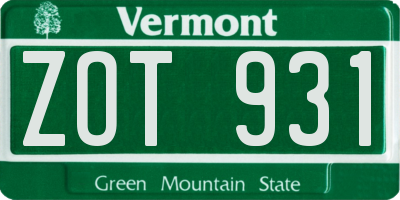 VT license plate ZOT931