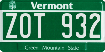 VT license plate ZOT932