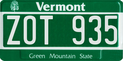 VT license plate ZOT935