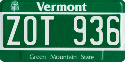 VT license plate ZOT936