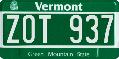 VT license plate ZOT937