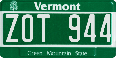 VT license plate ZOT944