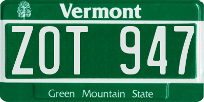 VT license plate ZOT947