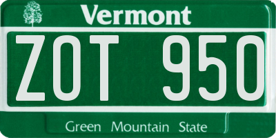 VT license plate ZOT950