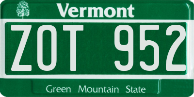 VT license plate ZOT952