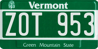 VT license plate ZOT953