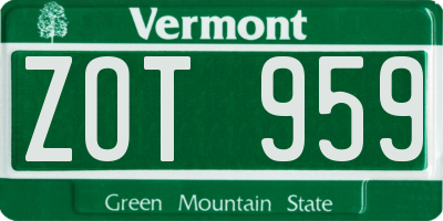 VT license plate ZOT959