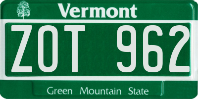 VT license plate ZOT962
