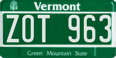 VT license plate ZOT963