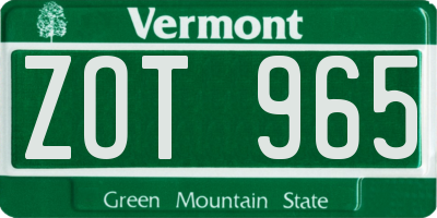 VT license plate ZOT965