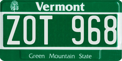 VT license plate ZOT968