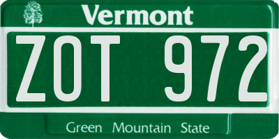 VT license plate ZOT972