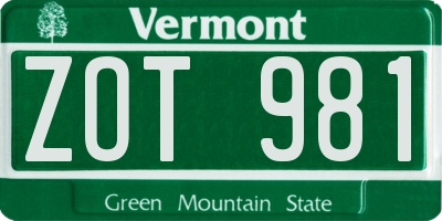VT license plate ZOT981