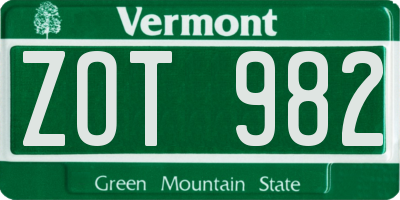 VT license plate ZOT982
