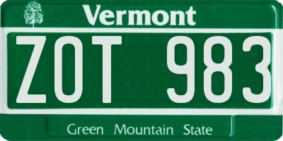 VT license plate ZOT983