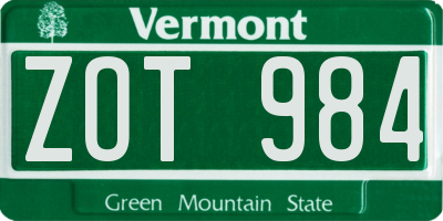 VT license plate ZOT984