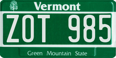 VT license plate ZOT985