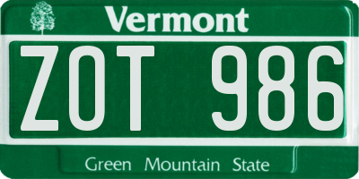 VT license plate ZOT986