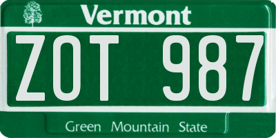 VT license plate ZOT987