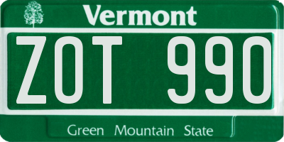 VT license plate ZOT990