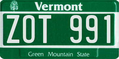 VT license plate ZOT991
