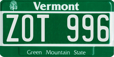 VT license plate ZOT996