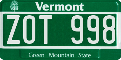 VT license plate ZOT998