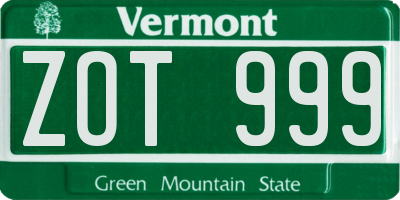 VT license plate ZOT999