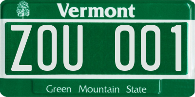 VT license plate ZOU001