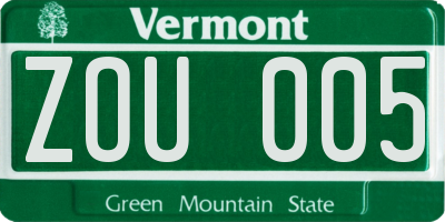 VT license plate ZOU005