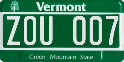 VT license plate ZOU007