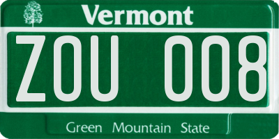 VT license plate ZOU008