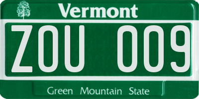 VT license plate ZOU009