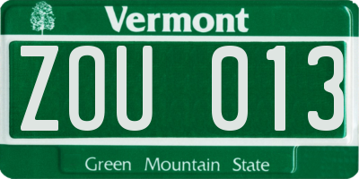 VT license plate ZOU013