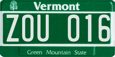 VT license plate ZOU016
