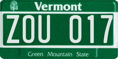 VT license plate ZOU017