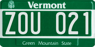 VT license plate ZOU021