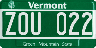 VT license plate ZOU022