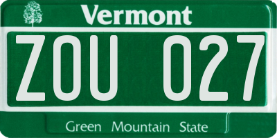 VT license plate ZOU027