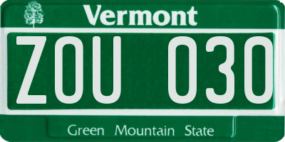 VT license plate ZOU030