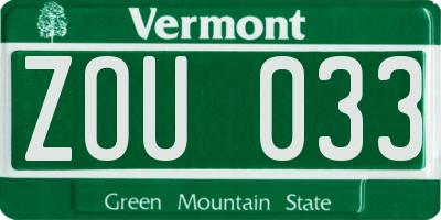 VT license plate ZOU033