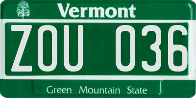VT license plate ZOU036