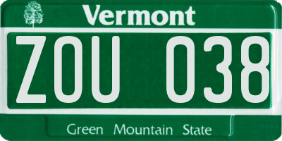 VT license plate ZOU038