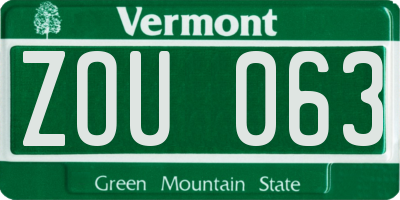 VT license plate ZOU063