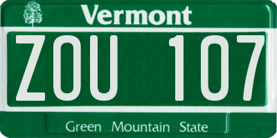 VT license plate ZOU107