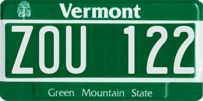 VT license plate ZOU122