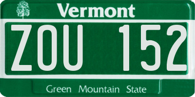 VT license plate ZOU152