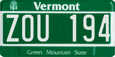 VT license plate ZOU194